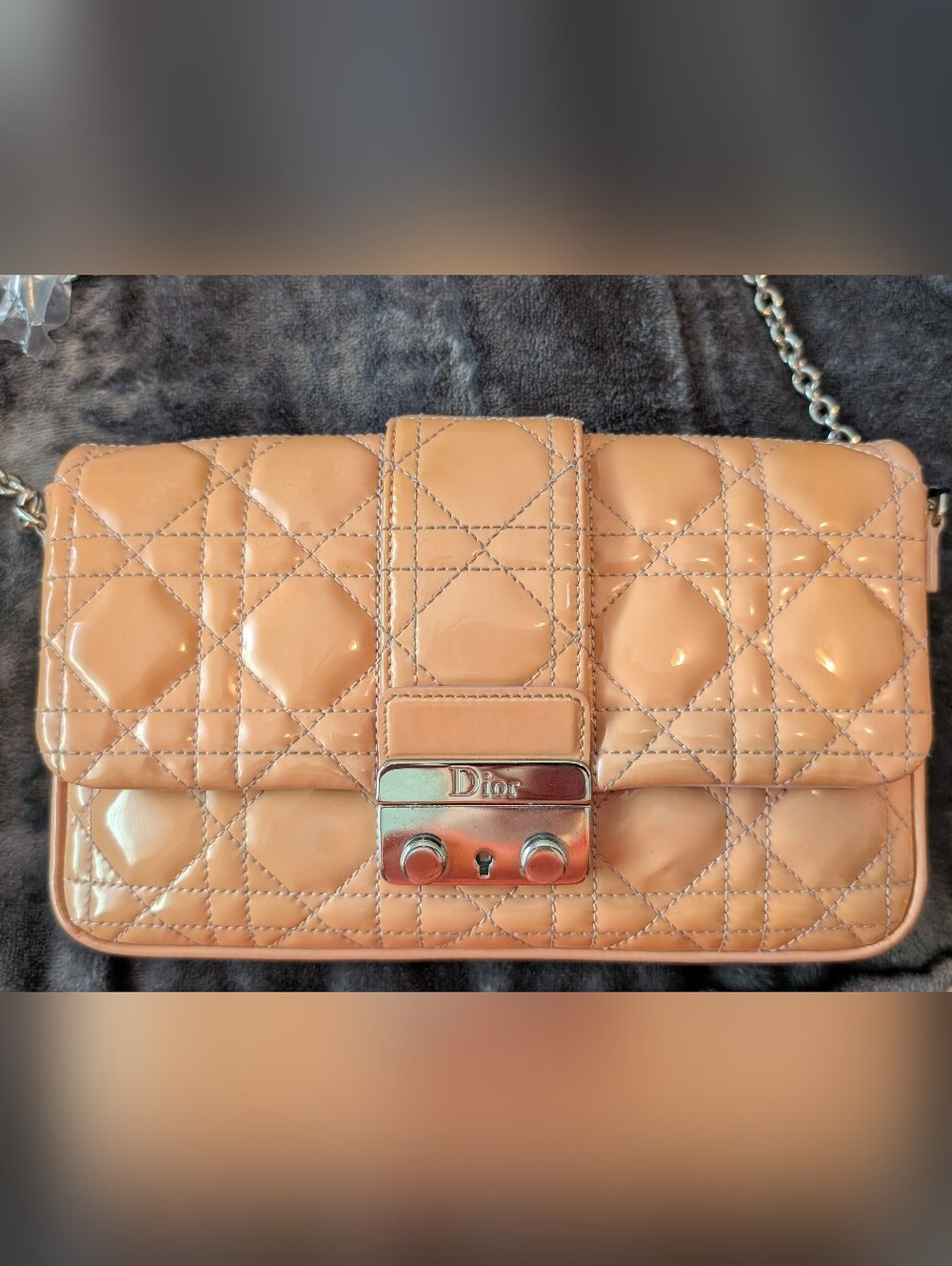 Dior Quilted Pink Beige Patent Leather Chain Shoulder Bag Gorgeous!